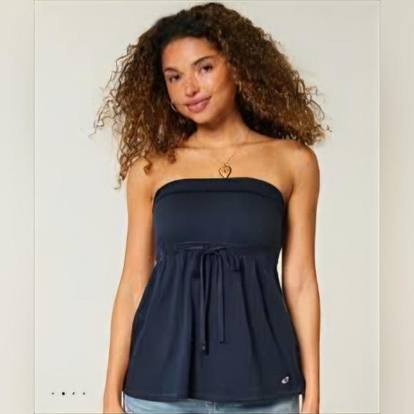 Hollister Strapless Tie Waist Babydoll Top In MEDIUM NAVY BLUE 2000s Vault - Picture 1 of 5